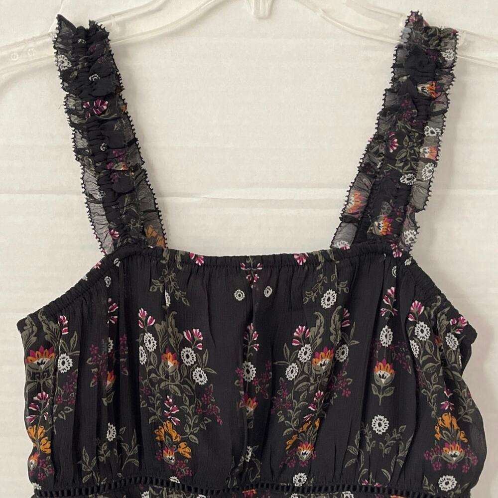 Old Navy Black Floral Cami Womens Size S Ruffle Cutouts Feminine Layer Coquette - Picture 2 of 15